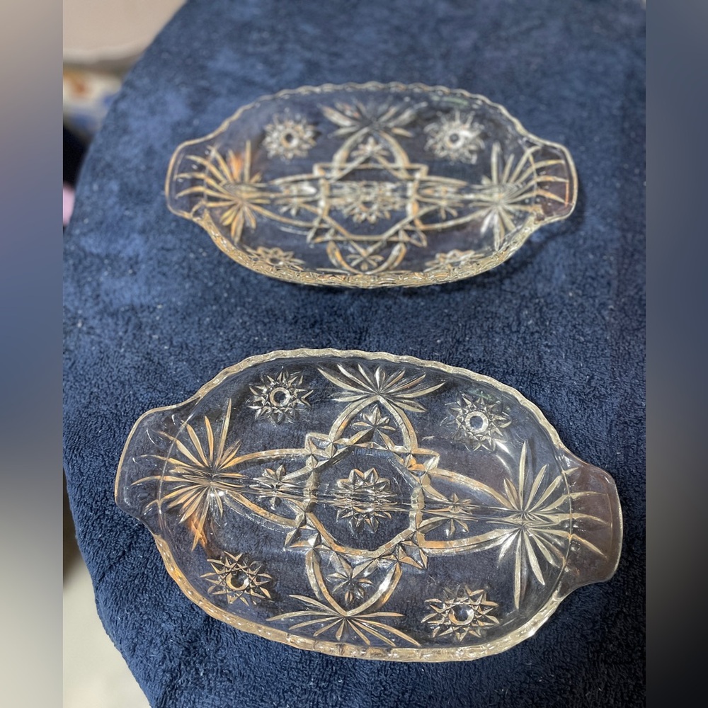 Vintage Anchor Hocking Star of David 10" Long Divided Oval Relish Glass Dish Set